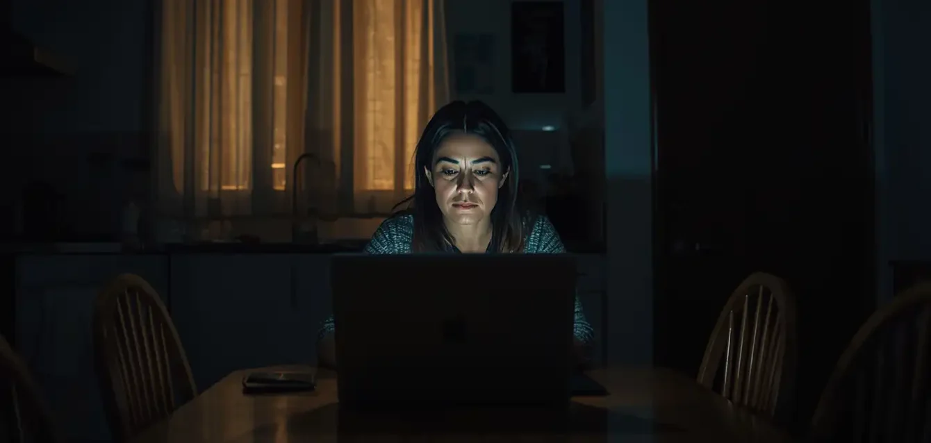 lucid-origin_a_cinematic_photo_of_Una_mujer_adulta_sentada_sola_de_madrugada_en_una_cocina_do-0
